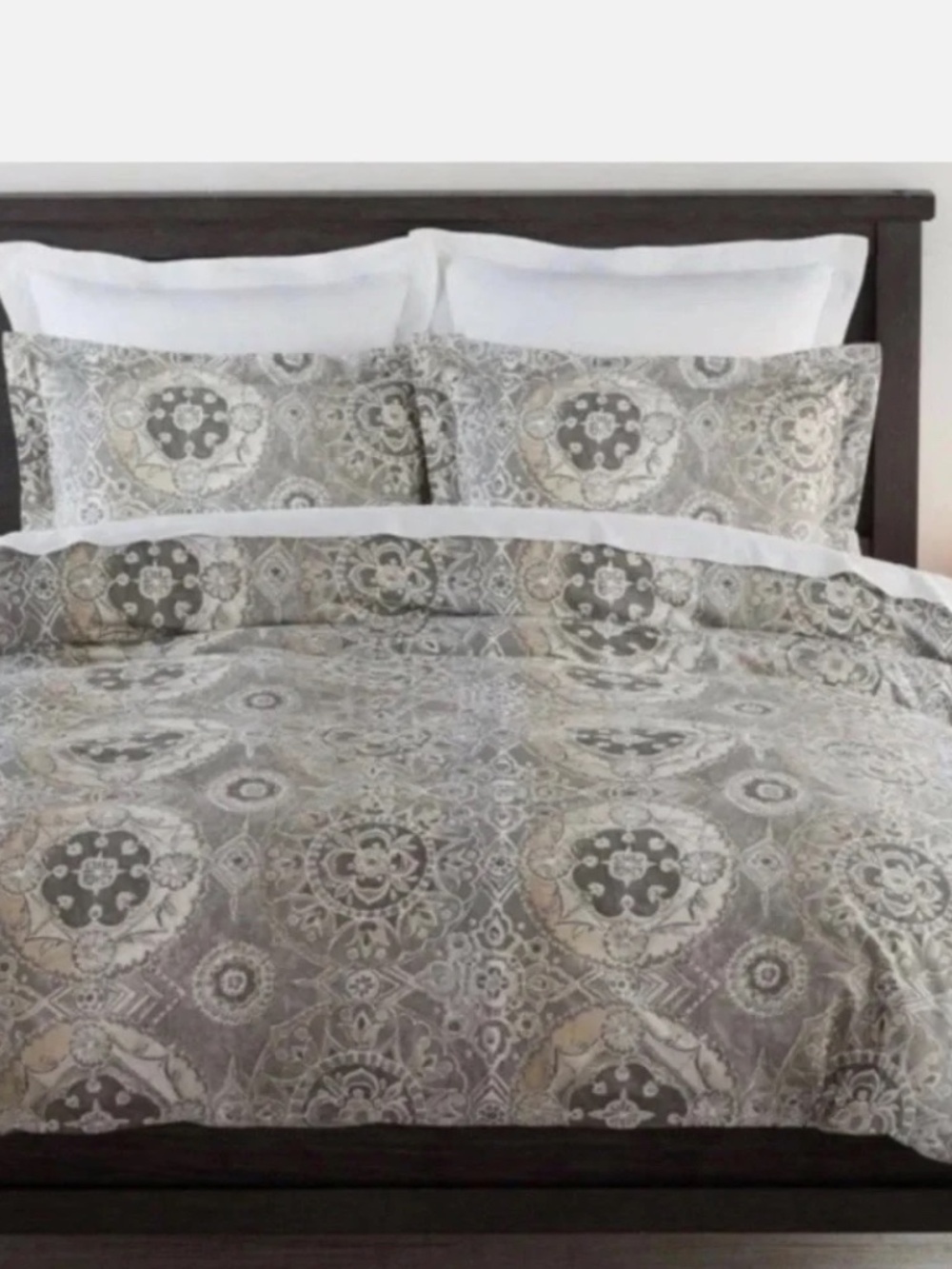 Pottery Barn Jacquelyn Medallion Organic Sateen Duvet Full Queen Gray Beige EXC